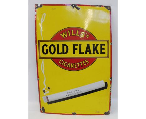 A Wills's Gold Flake Cigarettes pictorial 'lit cigarette' rectangular enamel sign, with good gloss, 24 x 36".