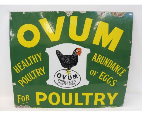 An Ovum Poultry part pictorial enamel sign by Wood &amp; Penfold, good gloss, 32 x 27".