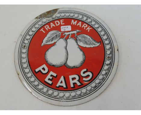 A Pears' Soap circular enamel sign with good gloss, 7" diameter.