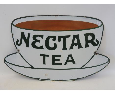 A Nectar Tea teacup-shaped enamel sign by Patent Enamel, 21 x 12 1/2".