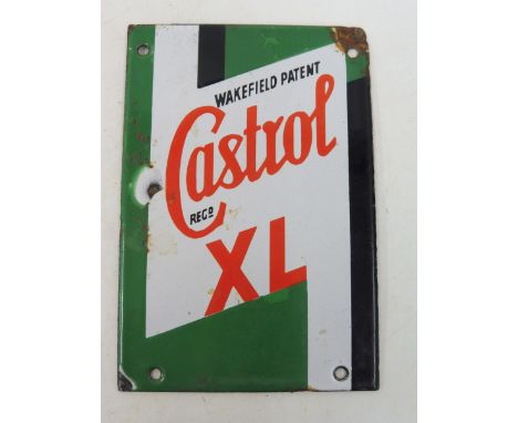 A Wakefield Castrol XL grade enamel sign of small size, possibly for an oil pump, 3 3/4 x 5 1/2".
