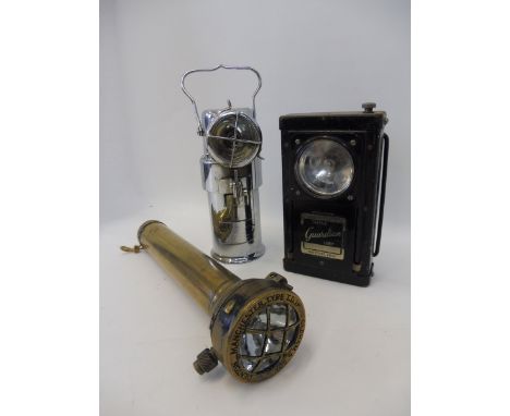 An Oldham &amp; Son Ltd. of Denton Manchester brass torch, a Traffic Guardian Lamp and a good quality chrome plated hand held