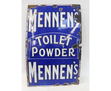 A Mennen's Toilet Powder rectangular enamel sign, 21 x 33". 