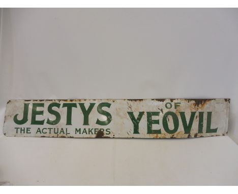 A rectangular enamel sign advertising Jestys of Yeovil, 73 x 12".