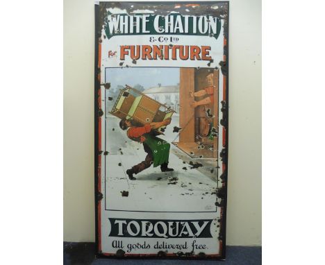 A rare large pictorial enamel sign by Patent Enamel advertising 'White Chatton &amp; Co. Ltd. for Furniture', of Torquay, dep