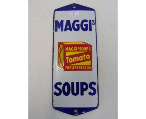 A very rare Maggis Tomato Soups enamel finger plate, in near mint condition, 3 1/4 x 8 1/2".