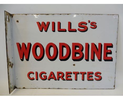A Wills's Woodbine Cigarettes double sided enamel sign with hanging flange, excellent gloss, 16 1/2 x 12".