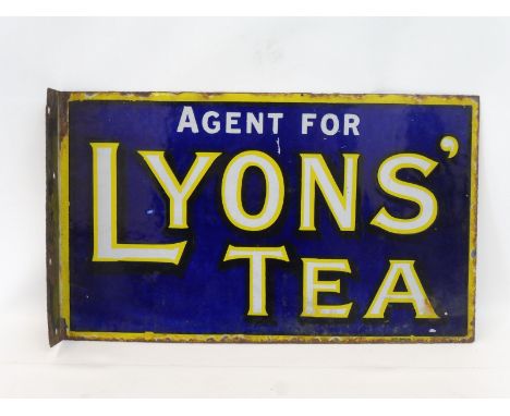A small Lyons' Tea agency double sided enamel sign with hanging flange, in good condition, 15 x 9".