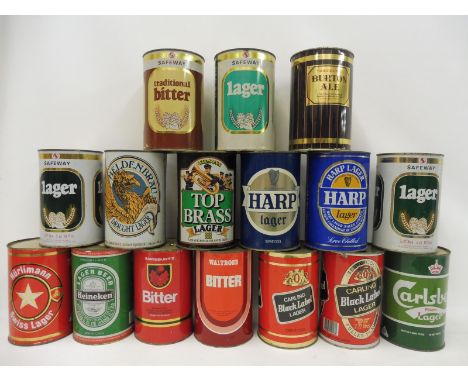 16 large scale lager and bitter beer cans from the 1980s including supermarket own brands. 