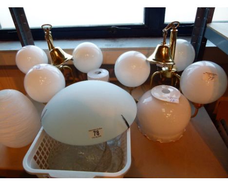 Quantity of light shades, light fittings and pressed glass items