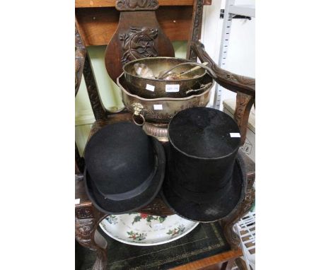 A Top-Hat, a Bowler hat and a quantity of silver plate including Punch bowls, Ladle and cups