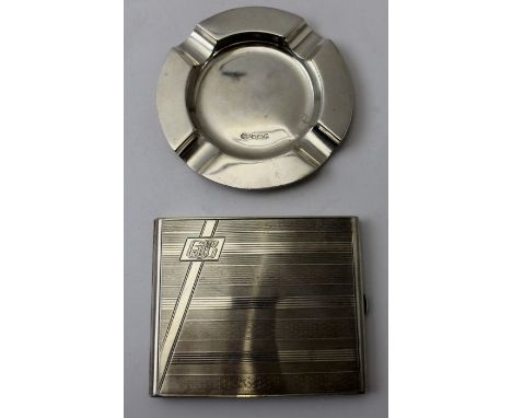 William Hutton and Sons Ltd, a silver ashtray, Sheffield 1967, 10cm dia, 58g, together with a .900 grade silver cigarette cas