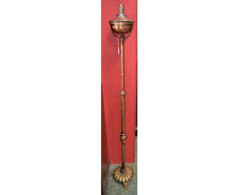 An early 20th century standard oil lamp, lion paw feet, converted for electricity, approx 156cm high overall