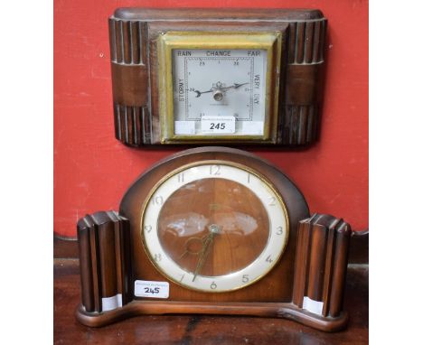 An Art Deco Smiths eight day mantel clock; a similar precision barometer (2)