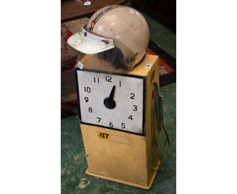 A novelty scratch built model of a petrol pump; a vintage Kangol Pinto motorcycle helmet (2)