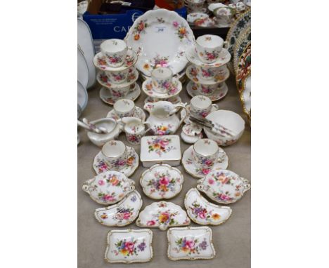 A Royal Crown Derby Posies pattern part tea and coffee set, comprising cups, saucers, side plates, milk jug, cream jug and su