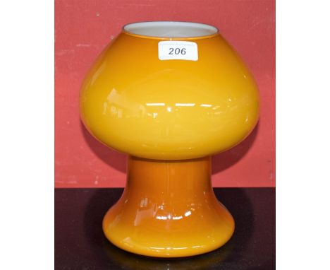 A retro 1960's amber coloured glass mushroom lamp, 24cm high