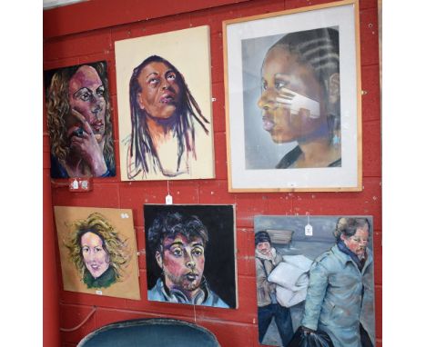Phil Turner (Derbyshire Artist)Moving Onsigned and titled to verso, oil on canvas, 60cm x 50cm; other portrait studies, oils 