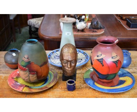 Tribal Art - a Peruvian art pottery vase, hand painted figural decoration; others similar, Judith Boot-Bakker, portrait bust 