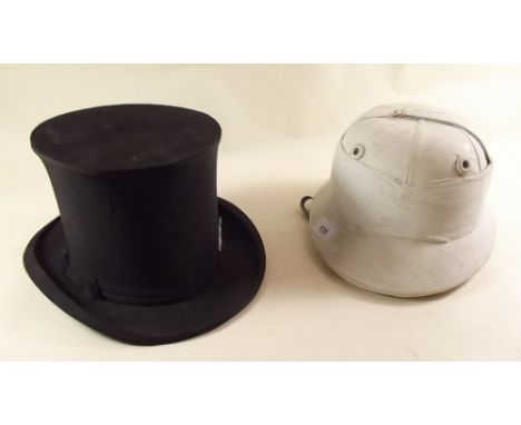 A solar topee or pith helmet by Walter Barnard and an opera top hat