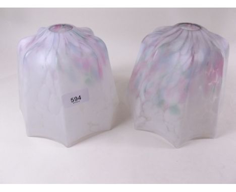A pair of mottled glass light shades 