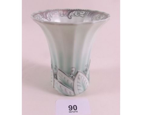 A Royal Worcester green leaf vase No 3056 'Register Applied For' , 1934