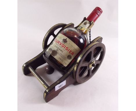 A Courvoisier vintage cognac on gun carriage stand, unopened