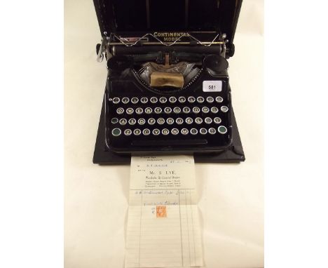 An old Continental typewriter with original receipt 
