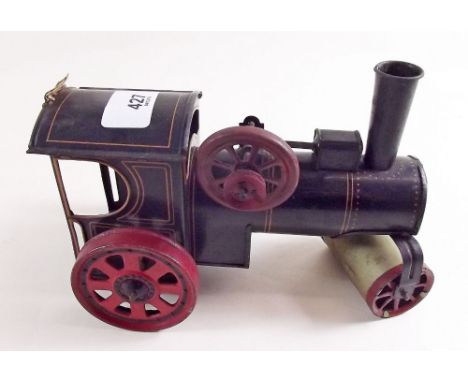 An early tin plate clockwork steam road roller - good original condition 