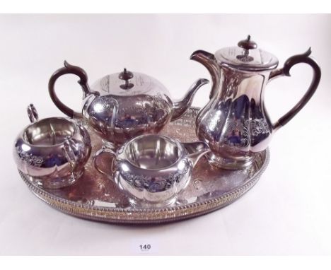 A silver plated four piece tea service and tray 