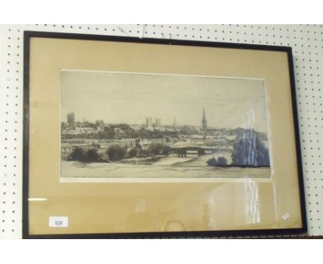 Gertrude Cox - etching of Exeter, 23 x 46cm