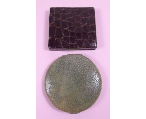 A crocodile skin compact and shagreen compact - a/f