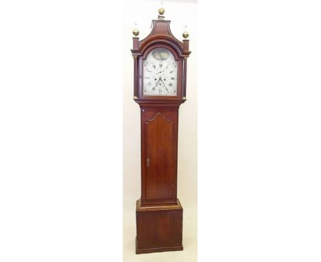 An early 19th century longcase clock by Ross of Hull, the eight day striking movement with dial painted shepherds to arch top