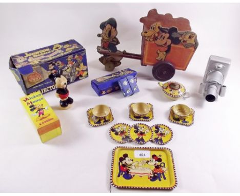 A 1950'S Mickey Mouse Johnson Disney projector, Chad Valley Mickey Mouse pull along toy, Mickey Mouse Walt Disney Cussons soa