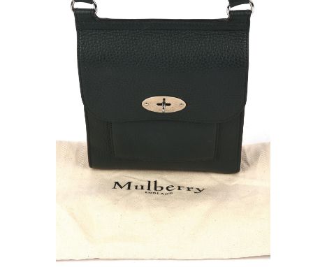 MULBERRY A rare dark green fine leather small Antony cross-body handbag with original dust bag an green canvas and leather st