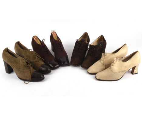 Four pairs of ladies 1990s quality designer vintage all-leather shoes in 1940s style suitable for vintage themed costume fest