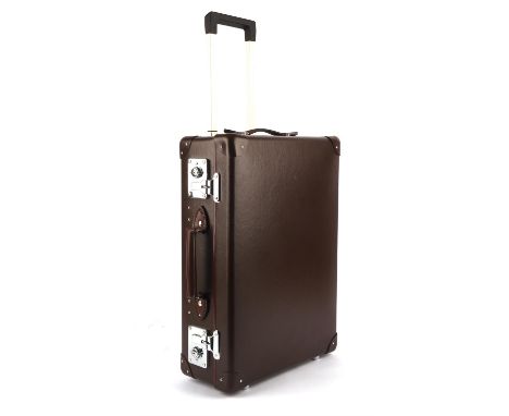 GLOBETROTTER  handmade luxury luggage Original two wheel carry on suitcase in brown. Vulcanised fibreboard body with leather 