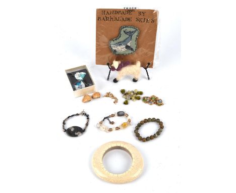 A collection of good costume jewellery to include a Perspex bangle, an ACCESSOCRAFT NYC glass bracelet, four semi-precious st