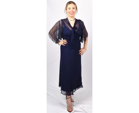 A collection of three 1930s original lace evening dresses. One smoke lavender with light fading. Fish-tail hemline (Fits UK 1