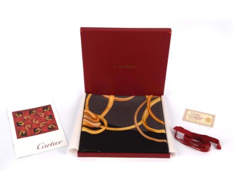 CARTIER boxed silk scarf appears unworn with ribbon, authenticity card dated 2008 from Hong Kong airport and bookletCondition