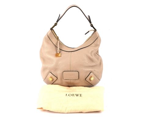 LOEWE superb biscuit/putty coloured top handle Crescent Moon tote shoulder bag. Gold coloured hardware. Thick soft leather, o