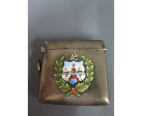 An interesting enamelled silver vesta with naval design, Birmingham 1907/08 - Weight approx. 1.3 troy ozCondition report: Gen