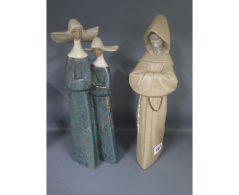 Two Lladro figures of a Monk and two Nuns - Height 35cm and 34cm