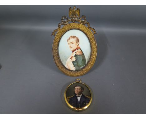 A miniature portrait of Napoleon signed Riviere and a miniature portrait of a gentleman wearing Naval uniform 