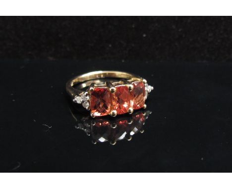 A 9ct gold Mongolian Andesine and diamond ring. Size J, 2.3g with certificate