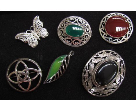 Six brooches mostly 925 examples including butterfly, leaf and Celtic design