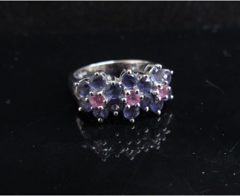 A white gold floral cluster ring, stamped 585. Size Q, 4.6g