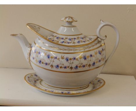 A Worcester Flight Barr & Barr oval teapot on stand