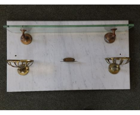 A marble splashback with soap racks and glass shelf, 15” x 26”