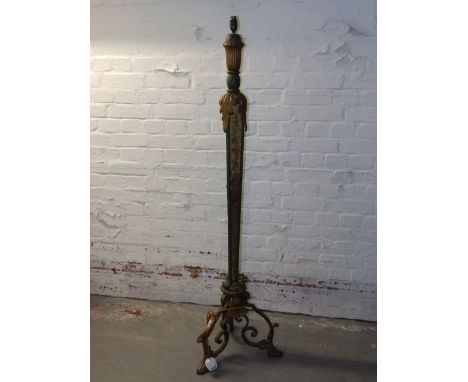 A French painted metal and glass panelled standard lamp